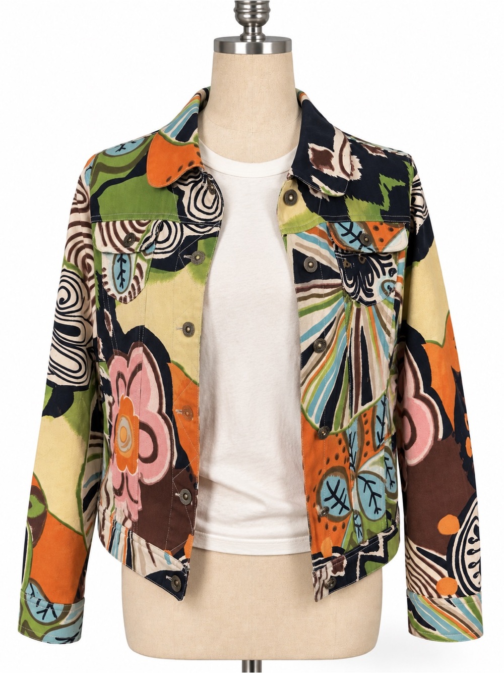 Abstract painterly multicolor print on canvas jacket. Jean jacket design- M - Picture 4 of 6